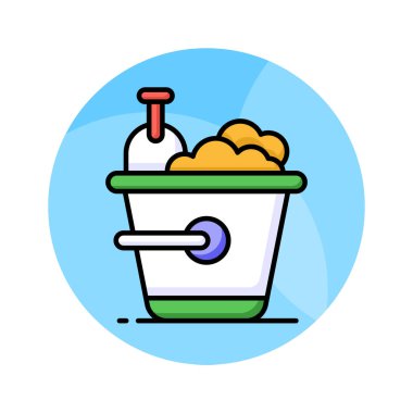 Kum kovası ikonu, kumsalda veya kum havuzunda kum taşımak ve oynamak için kullanılan küçük bir kovayı temsil eder.