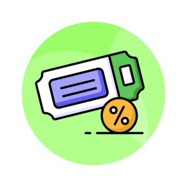 İndirim biletinin bir simgesi tasarruf, promosyon ve etkinlikler, ulaşım veya diğer faaliyetler için özel teklifleri temsil eder. Premium vektörü