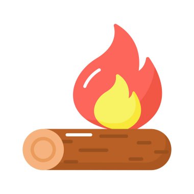 Kamp ateşi, yanan şenlik ateşi, düzenlenebilir tasarımda ateş alevi olan odun kütüğü.