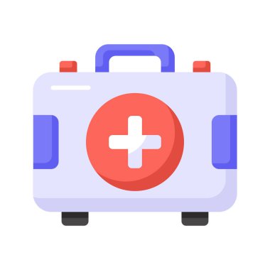 İlk yardım çantası ikonu tipik olarak acil durumlarda tıbbi yardım sağlamak için kullanılan malzeme ve ekipman koleksiyonunu temsil eder.