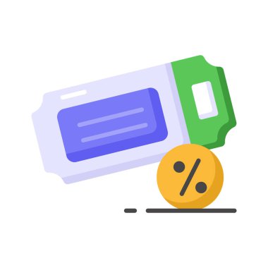 İndirim biletinin bir simgesi tasarruf, promosyon ve etkinlikler, ulaşım veya diğer faaliyetler için özel teklifleri temsil eder. Premium vektörü