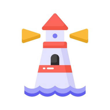 Denizdeki gemileri uyarmak ya da yönlendirmek için fener ışığı içeren bir kule. Deniz fenerinin iyi tasarlanmış simgesi.