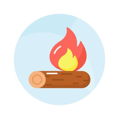 Kamp ateşi, yanan şenlik ateşi, düzenlenebilir tasarımda ateş alevi olan odun kütüğü.