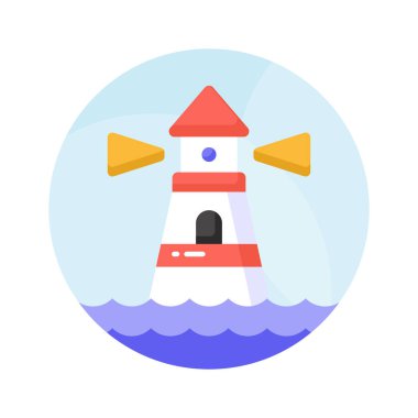 Denizdeki gemileri uyarmak ya da yönlendirmek için fener ışığı içeren bir kule. Deniz fenerinin iyi tasarlanmış simgesi.
