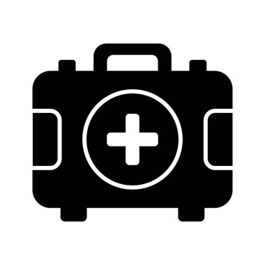 İlk yardım çantası ikonu tipik olarak acil durumlarda tıbbi yardım sağlamak için kullanılan malzeme ve ekipman koleksiyonunu temsil eder.