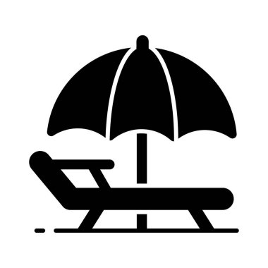 Güneş yatağının bir simgesi güneşte bronzlaşmayı veya gevşemeyi temsil eder, premium vektör tasarımı