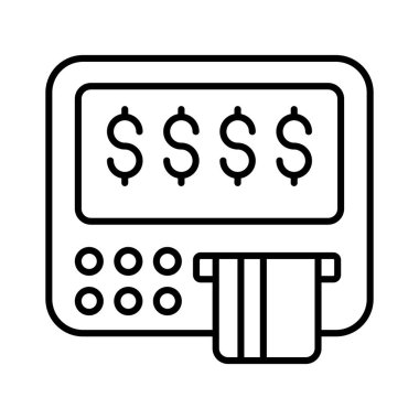 ATM simgesi nakit dağıtan ve müşterilerin banka işlemlerini yapmasını sağlayan bir makineyi temsil eder