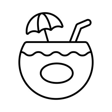 Parmak arası terlik sembolü, rahat, yaz tatili ve rahatlama, Hindistan cevizi içeceğinin birinci sınıf vektörü.