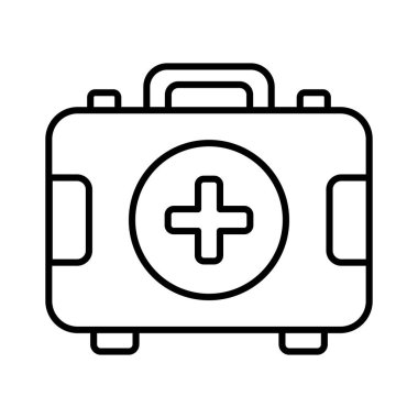 İlk yardım çantası ikonu tipik olarak acil durumlarda tıbbi yardım sağlamak için kullanılan malzeme ve ekipman koleksiyonunu temsil eder.