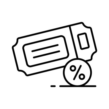 İndirim biletinin bir simgesi tasarruf, promosyon ve etkinlikler, ulaşım veya diğer faaliyetler için özel teklifleri temsil eder. Premium vektörü