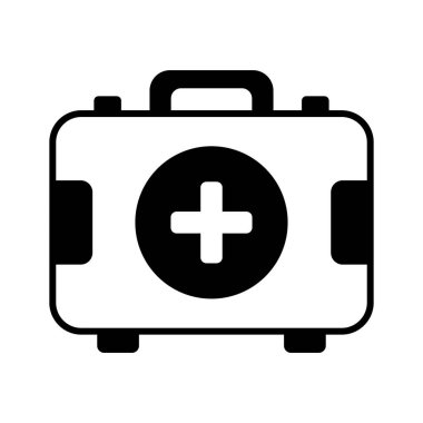 İlk yardım çantası ikonu tipik olarak acil durumlarda tıbbi yardım sağlamak için kullanılan malzeme ve ekipman koleksiyonunu temsil eder.