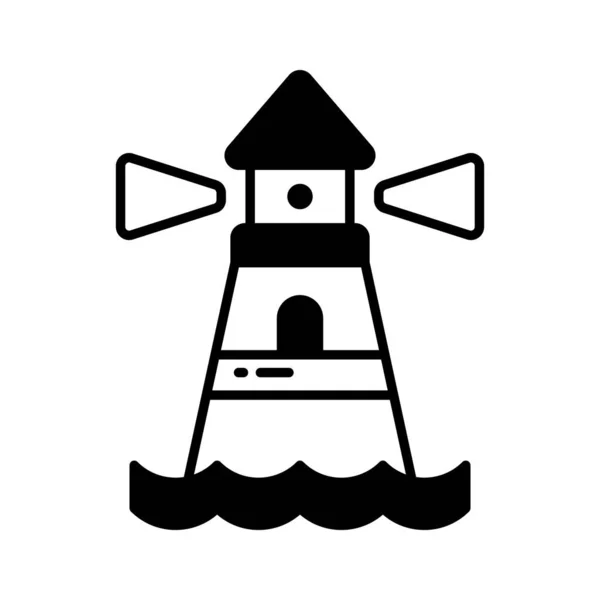 Башня Содержащая Маяк Предупреждающий Направляющий Корабли Море Хорошо Спроектированная Икона — стоковый вектор