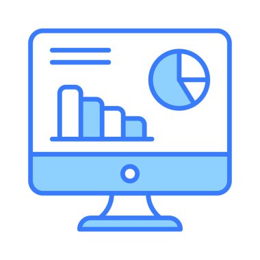 Veri analizlerinin vektörünü gösteren monitör üzerindeki çubuk çizelgesi ve pasta grafiği