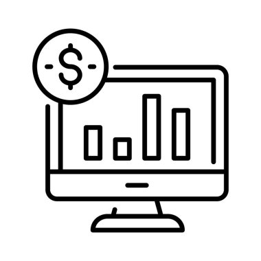 Madeni verilerin analizi ve yorumunu temsil eden çubuk tablo ve dolar para, mali veri analiz vektörü