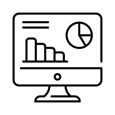 Veri analizlerinin vektörünü gösteren monitör üzerindeki çubuk çizelgesi ve pasta grafiği