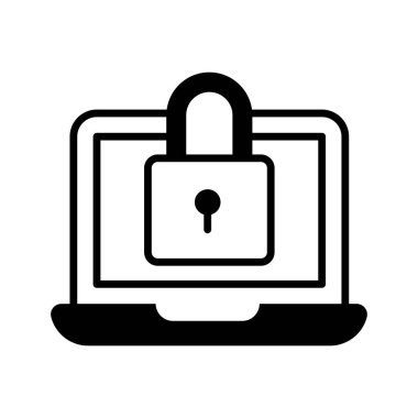 Dizüstü bilgisayar güvenliği vektörünü modern tarzda gösteren asma kilit