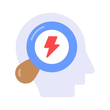 Büyüteç ve insan mayını ile sürgülenmiş. Beyin enerjisi araştırmasının düz vektörü.