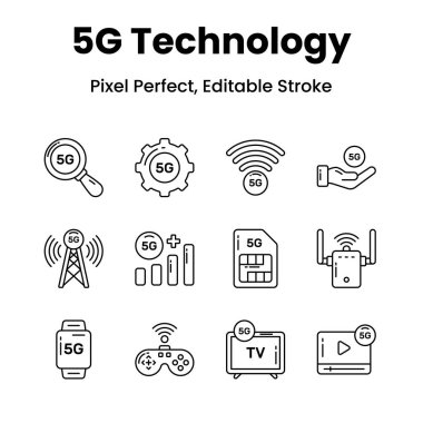 Projelerinizi 5G ağ simgelerimizle değiştirin. Biraz sofistike bir dokunuş ekleyin ve izleyicilerinizi büyülemek için yıldırım hızında bağlantı vaadini iletin.