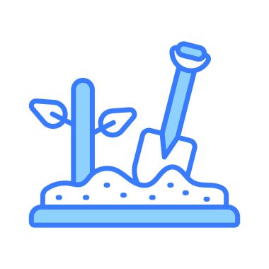 Moda tarzında ekimin bitki ve toprak tasvir vektörlü kürek, premium simgesi