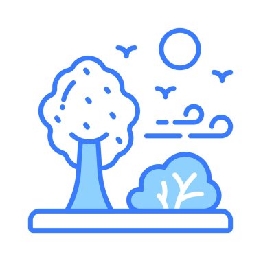 Beyaz arka planda izole edilmiş orman ikonu, ağaçların manzarası