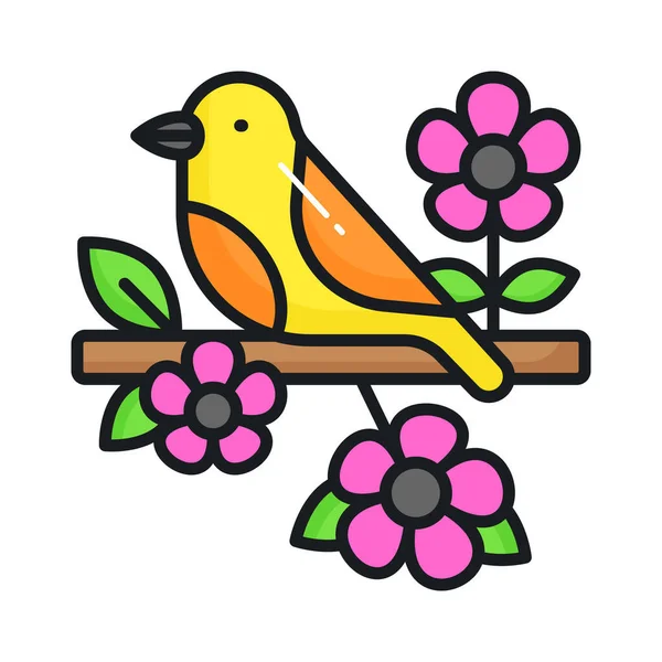 Oiseau Assis Dans Une Branche Arbre Saisissez Cette Belle Icône — Image vectorielle