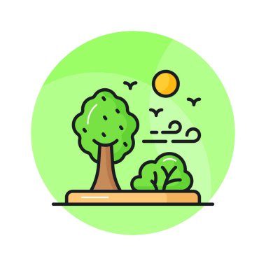 Beyaz arka planda izole edilmiş orman ikonu, ağaçların manzarası