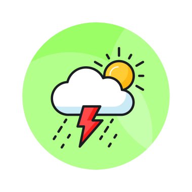 Yıldırımlı bulut, fırtınanın konsept vektörünü modern tarzda gösterir