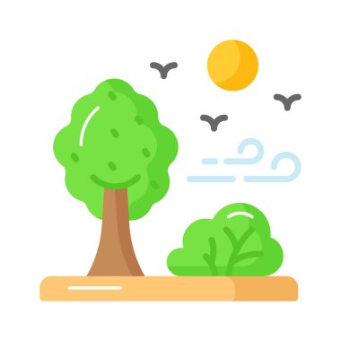 Beyaz arka planda izole edilmiş orman ikonu, ağaçların manzarası