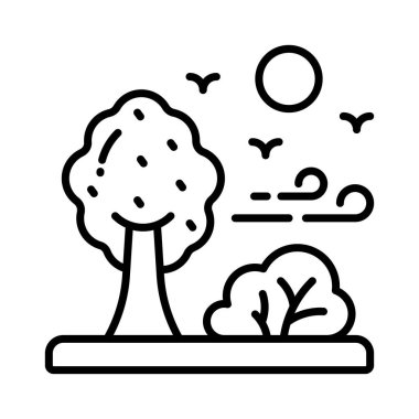 Beyaz arka planda izole edilmiş orman ikonu, ağaçların manzarası