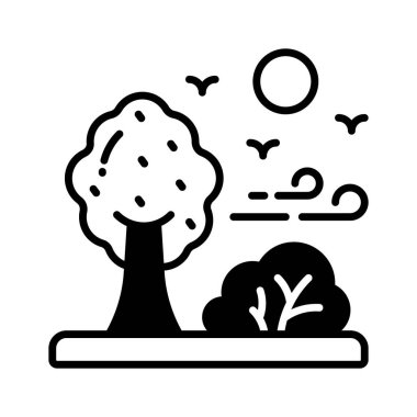 Beyaz arka planda izole edilmiş orman ikonu, ağaçların manzarası