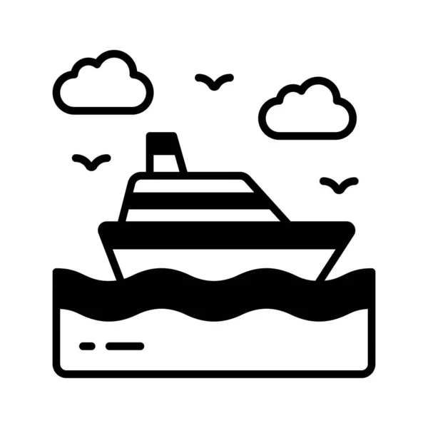 Motorlu Yat Tasarımı Deniz Yolculuğu Ikonu Için Tekne Seyahat Için — Stok Vektör