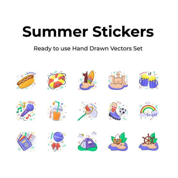 stock vector Grab this beautifully designed hand drawn summer stickers set, ready to use and download vectors