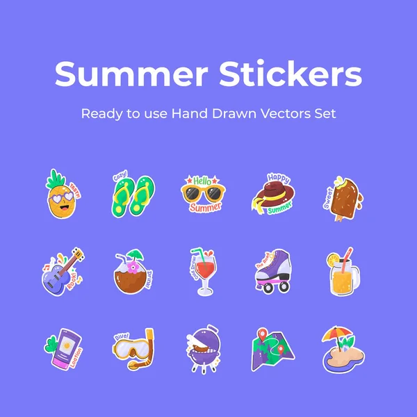 stock vector Get you hands on this creatively designed hand drawn stickers of summer vacation, travel and adventure vectors