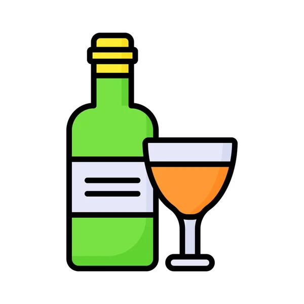 Weinglas Mit Flasche Das Den Vektor Eines Alkoholischen Getränks Modernen — Stockvektor