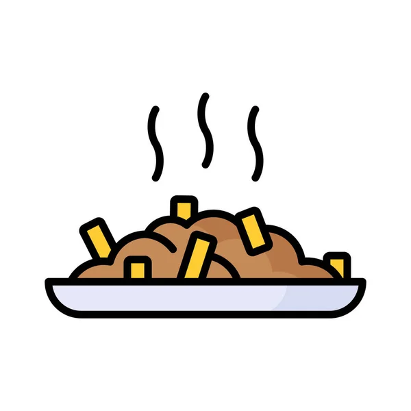 Poutine Εικονίδιο Παραδοσιακό Γεύμα Quebec Σάλτσα Τηγανητές Πατάτες Και Τυρόπηγμα — Διανυσματικό Αρχείο