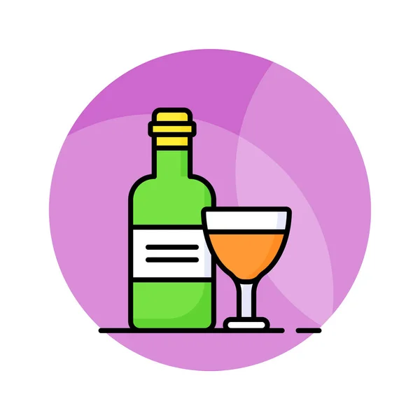 Gelas Anggur Dengan Botol Menunjukkan Vektor Minuman Beralkohol Dalam Gaya - Stok Vektor