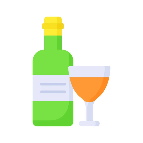 Copa Vino Con Botella Que Muestra Vector Bebida Alcohólica Estilo — Vector de stock