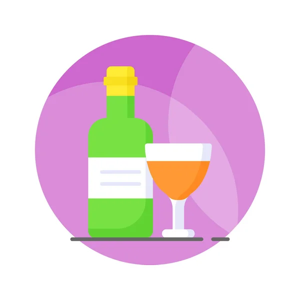 Copa Vino Con Botella Que Muestra Vector Bebida Alcohólica Estilo — Vector de stock