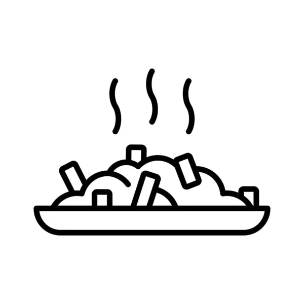 饺子图标传统的咖喱饭 有薯条 肉汁和奶酪凝块 有白色背景的向量图 — 图库矢量图片