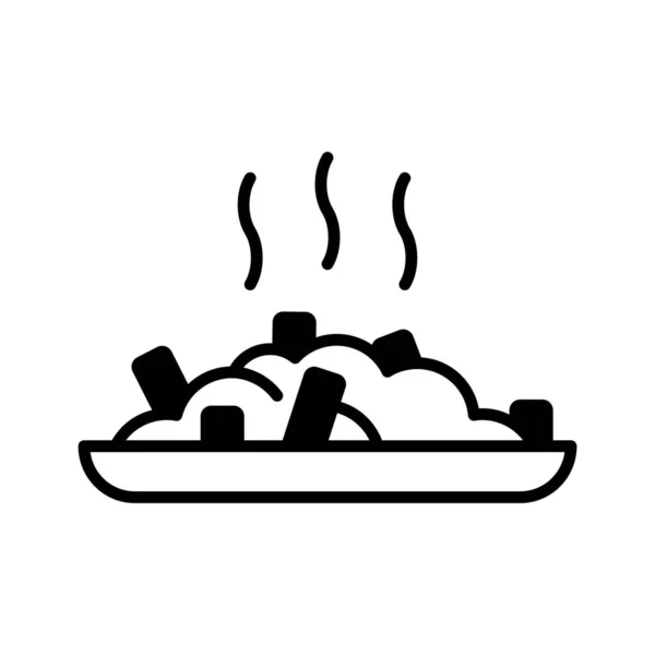 饺子图标传统的咖喱饭 有薯条 肉汁和奶酪凝块 有白色背景的向量图 — 图库矢量图片