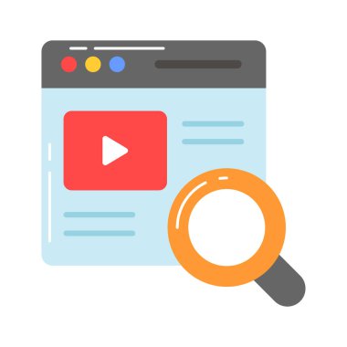 Görüntü arama konsepti vektörünü gösteren büyütücü ve video işaretli web sayfası