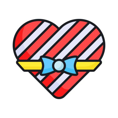 Kalp şeklinde bir paket çikolata, kurdele yayı, çikolatanın düz vektörü.