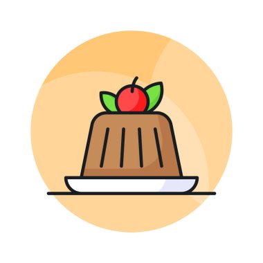 Çikolata aromalı jöleli puding vektörü modaya uygun, vişneli kremalı kakao tatlısı