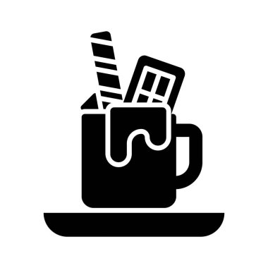 Modern tarzda waffle ile bir fincan sıcak çikolata, vektör kullanmaya hazır.