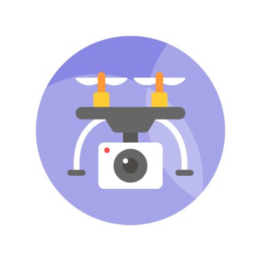 Düz biçimli drone kameranın düzenlenebilir bir vektörü, simge kullanmaya hazır