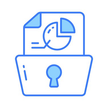 Güvenli veri analizinin konsept vektörünü gösteren anahtar deliğiyle sayfa üzerinde turta grafiği