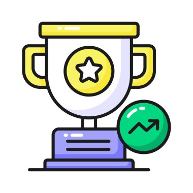 Büyüme grafiğinde başarı grafiğinin konsept simgesini gösteren kupa