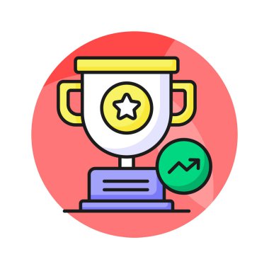 Büyüme grafiğinde başarı grafiğinin konsept simgesini gösteren kupa