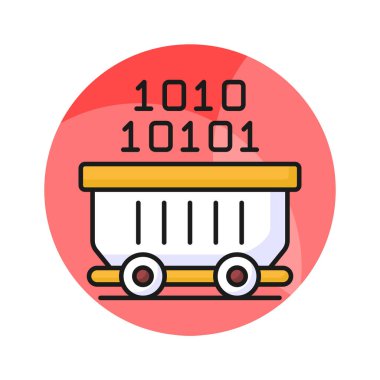 Bir el arabası içinde veri madenciliğinin konsept simgesini belirten ikili kodlama