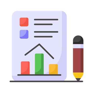 Veri raporunun vektör tasarımını modayı izleyerek gösteren belge üzerindeki çubuk çizelgesi